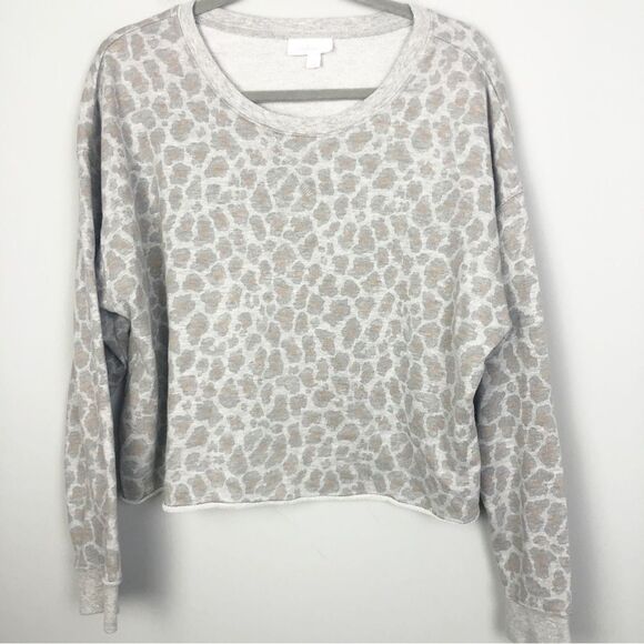 COLSIE | Gray Leopard Animal Print Cropped Loungewear Sweatshirt Women’s Size XL - Picture 2 of 9